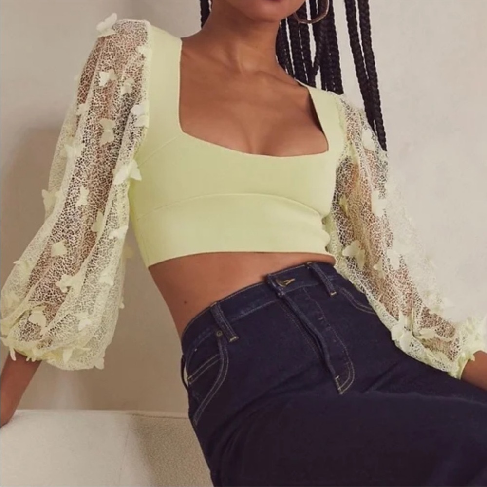 Free People butterfly sleeve ribbed crop top